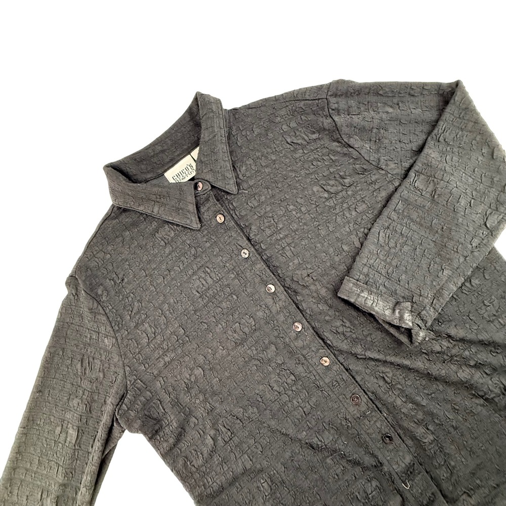 Vintage 90 Chico's Design Y2K Crinkle Popcorn Shirt Goth Shacket Blouse Size 2 L